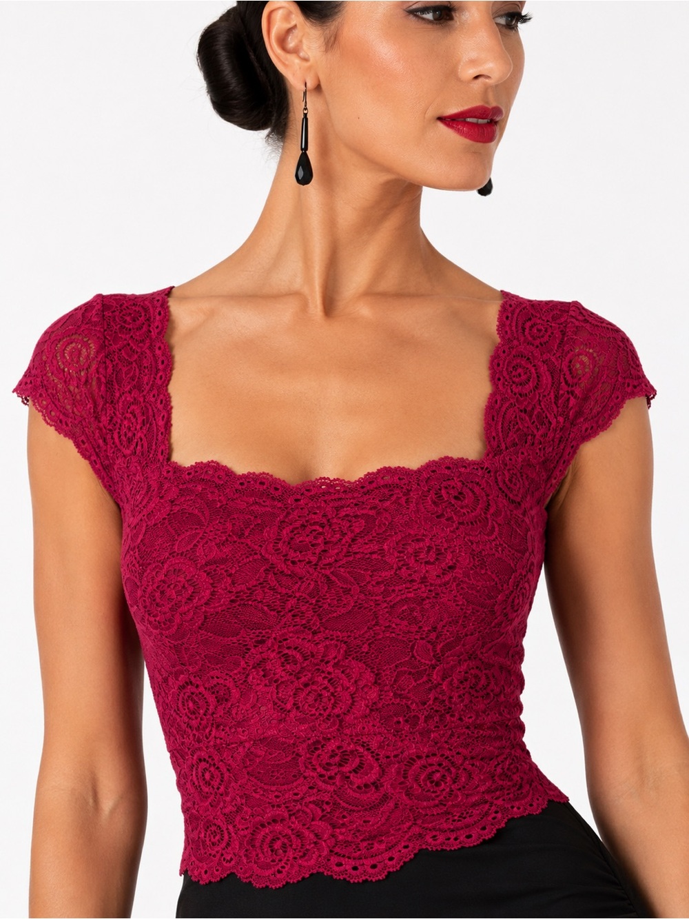 Floral Lace Tango Dance Top  Square Neck Crop Top